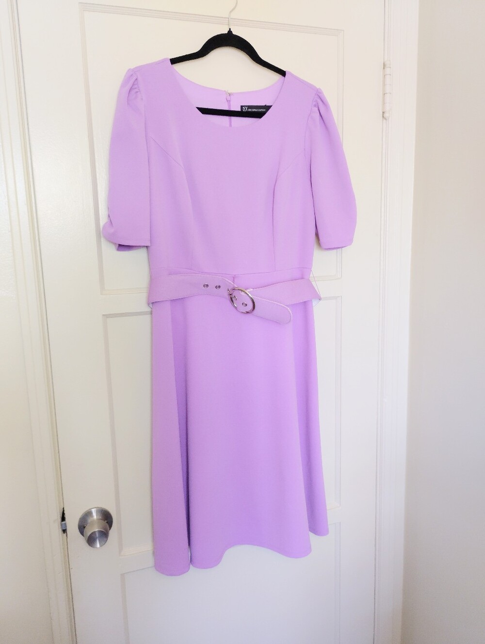 New York And Company Elegant Lavender Midi Dress with Removable Belt
